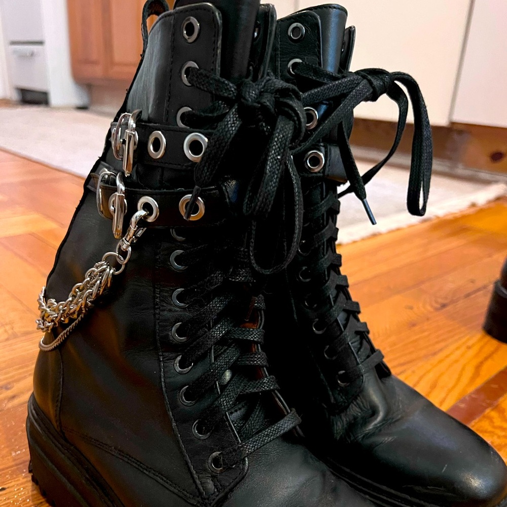 Zara Black Combat Boots with Silver Accents